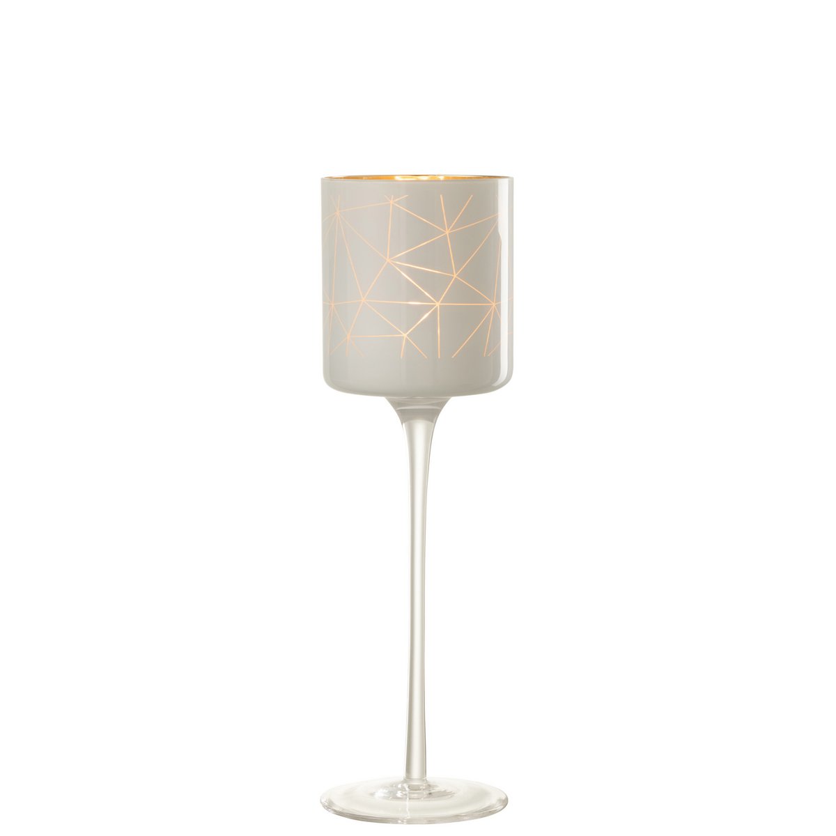 J-Line - Waxinelichthouder Op Voet Milano - Glas - Wit/Goud - Large