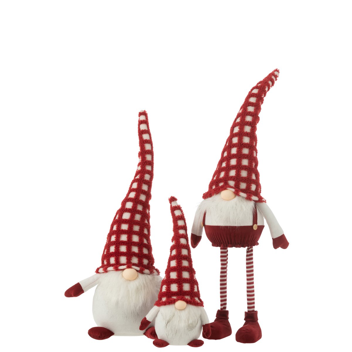 J-Line - Decoratief kerstfiguur 'Kabouter met geruite hoed' (Rood/Wit)