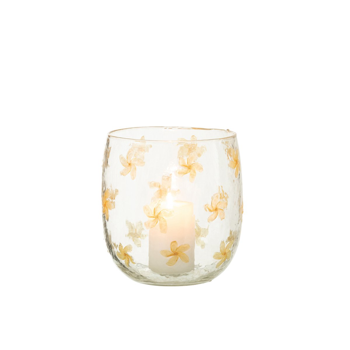 J-Line - Windlicht Bloemen - Glas - Geel - Medium