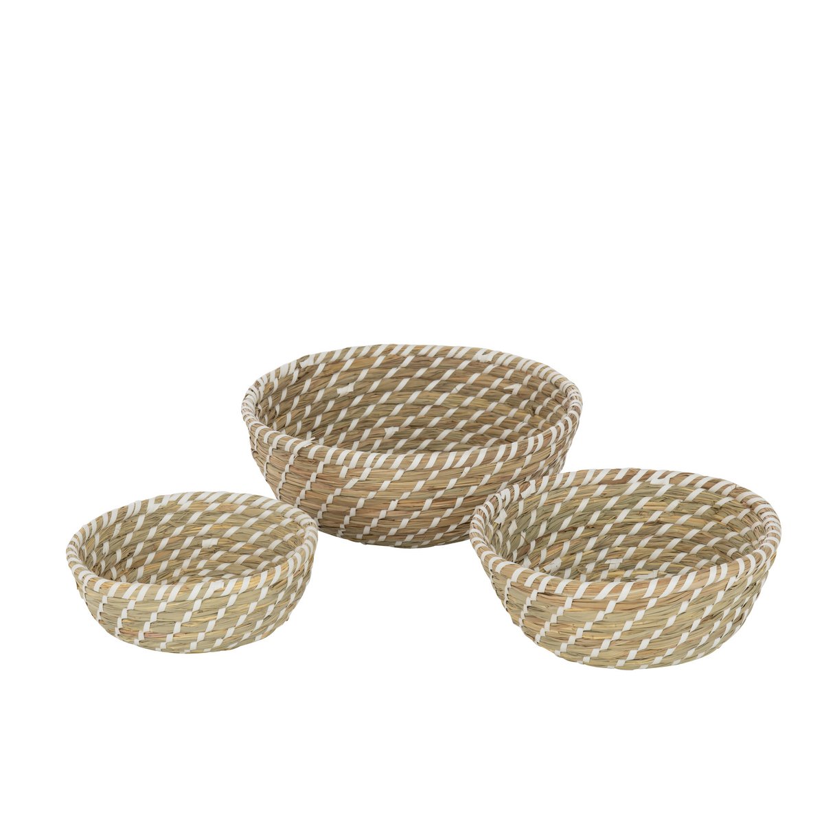 J-Line - Set Van 3 Mand Rond Stro Naturel/Wit