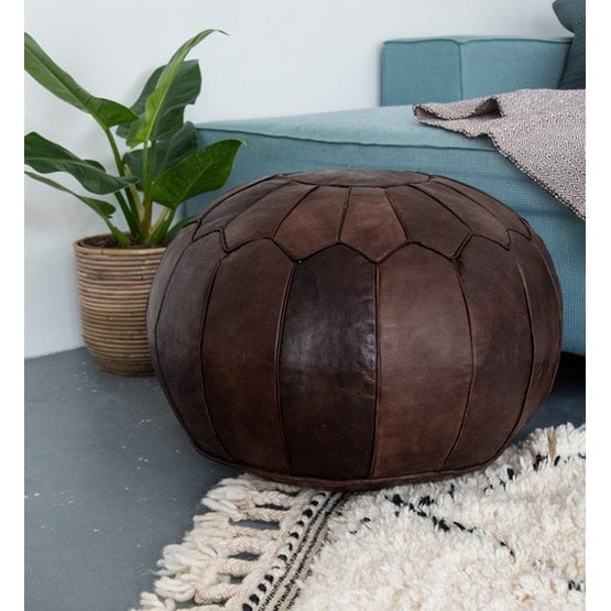 Poufs & Pillows - Leren poef - chocoladebruin (XL) - gevuld geleverd