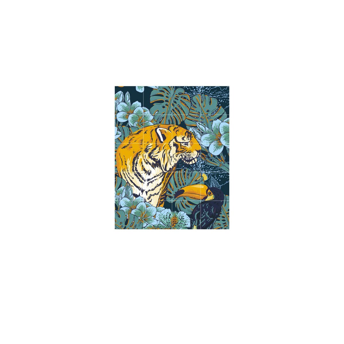 IXXI - Tiger jungle & Toucan family Wall art - Poster - Wanddecoratie - S - blue