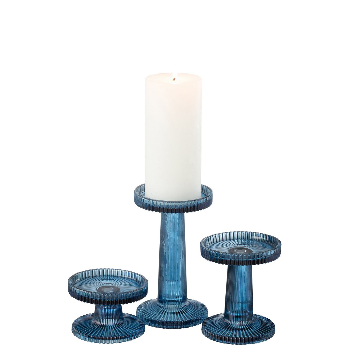 J-Line - Set Van 3 Kaarsenhouder Nelly Glas Blauw