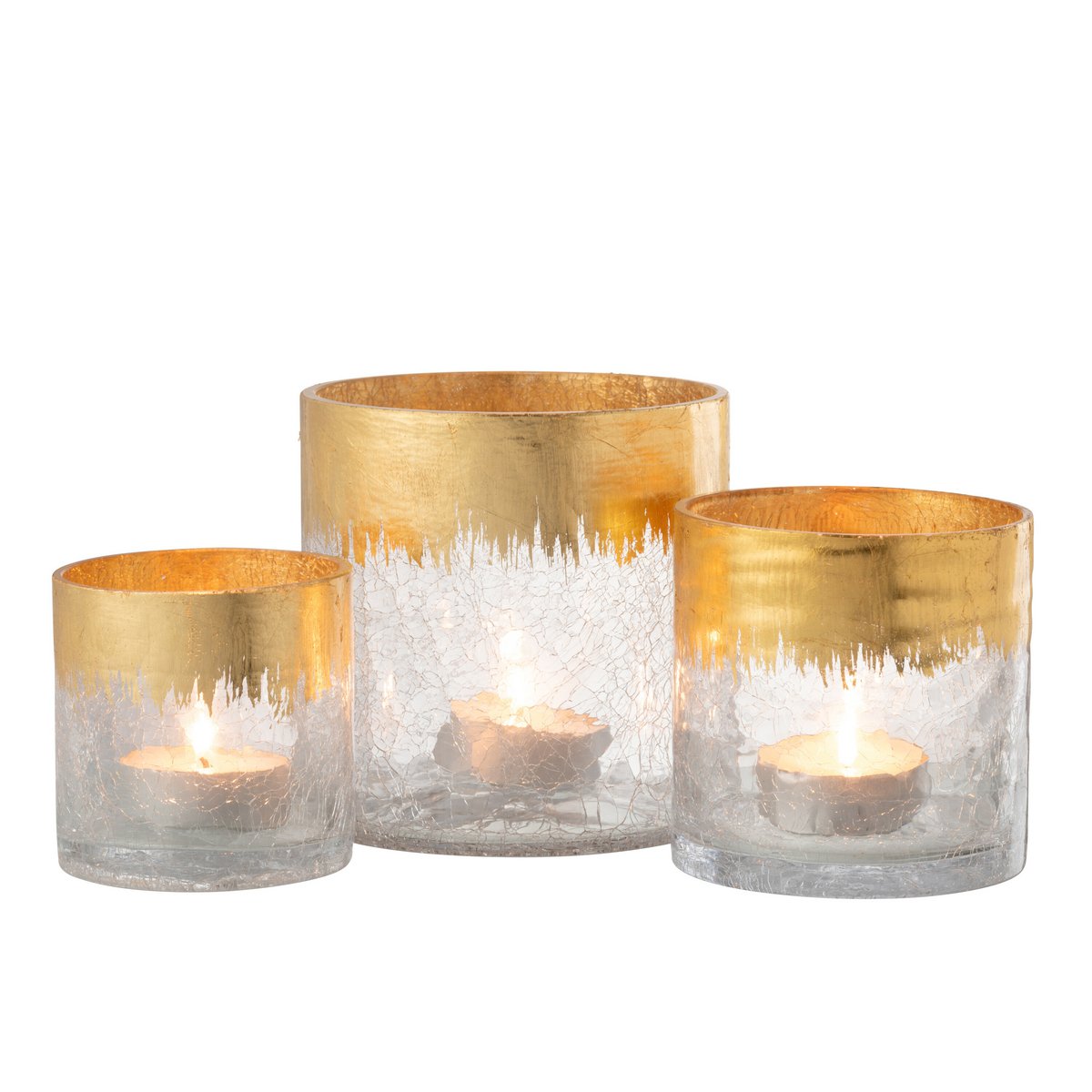 J-Line - Windlicht Crackle Glas Transparant Goud Large