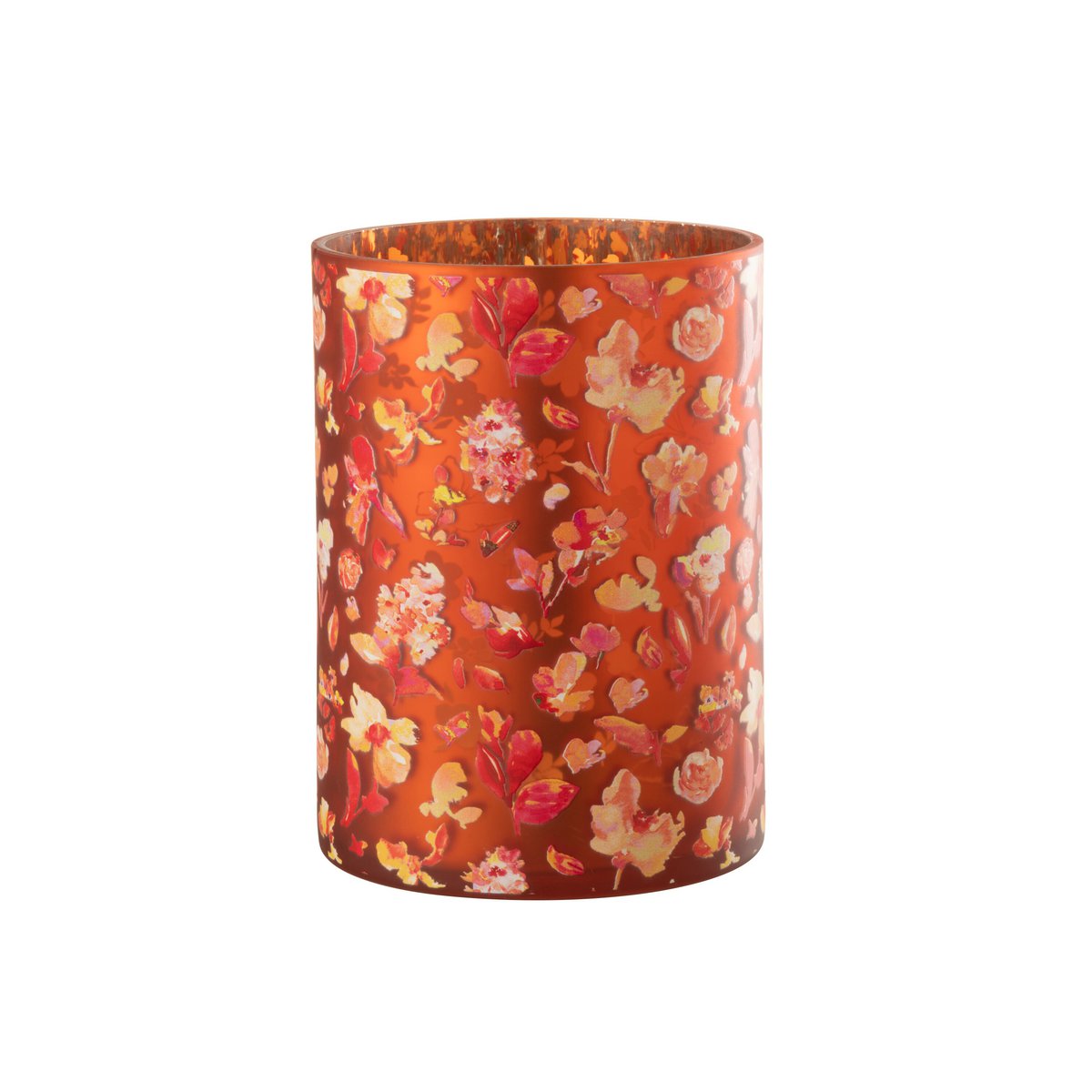 J-Line - Windlicht Bloemen - Glas - Oranje - Large