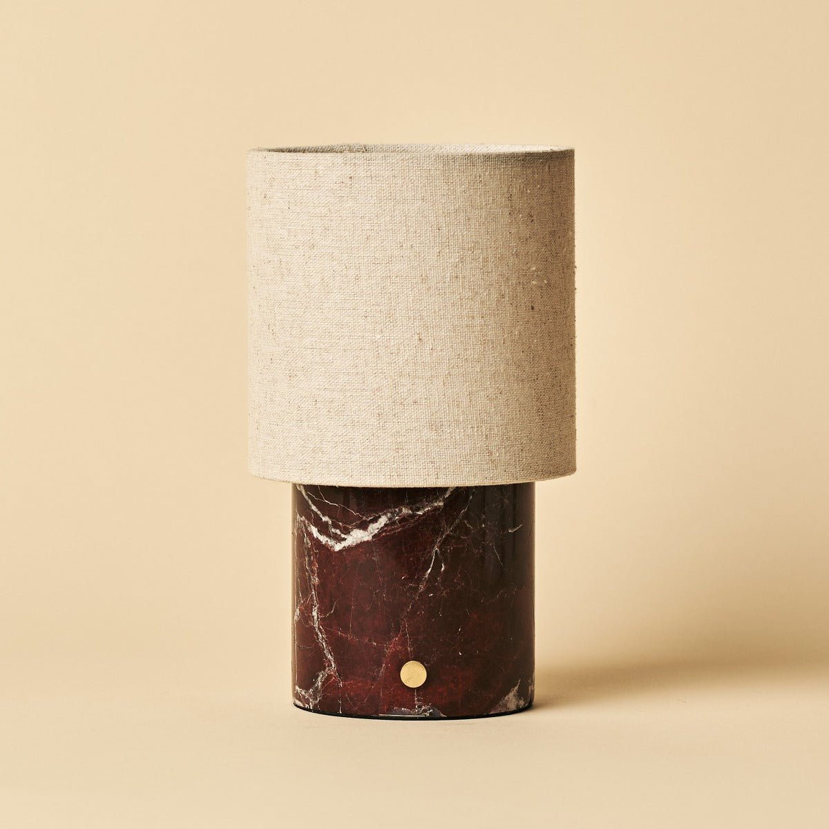 Tavellio-Amsterdam - Onoda rood / rosso levanto - marmeren oplaadbare tafellamp - met linnen verwisselbare lampenkamp