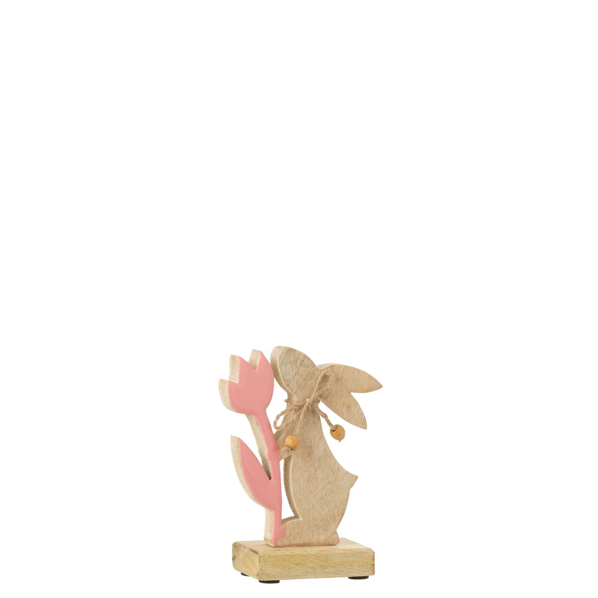 J-Line - Decoratie Konijn Met Bloem - Hout - Roze - Small