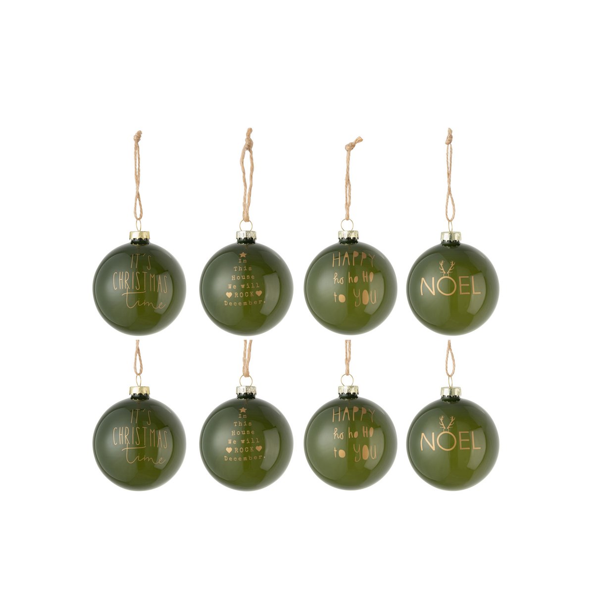 J-Line - Doos met kerstballen 'Frida' (Set van 8, Groen)