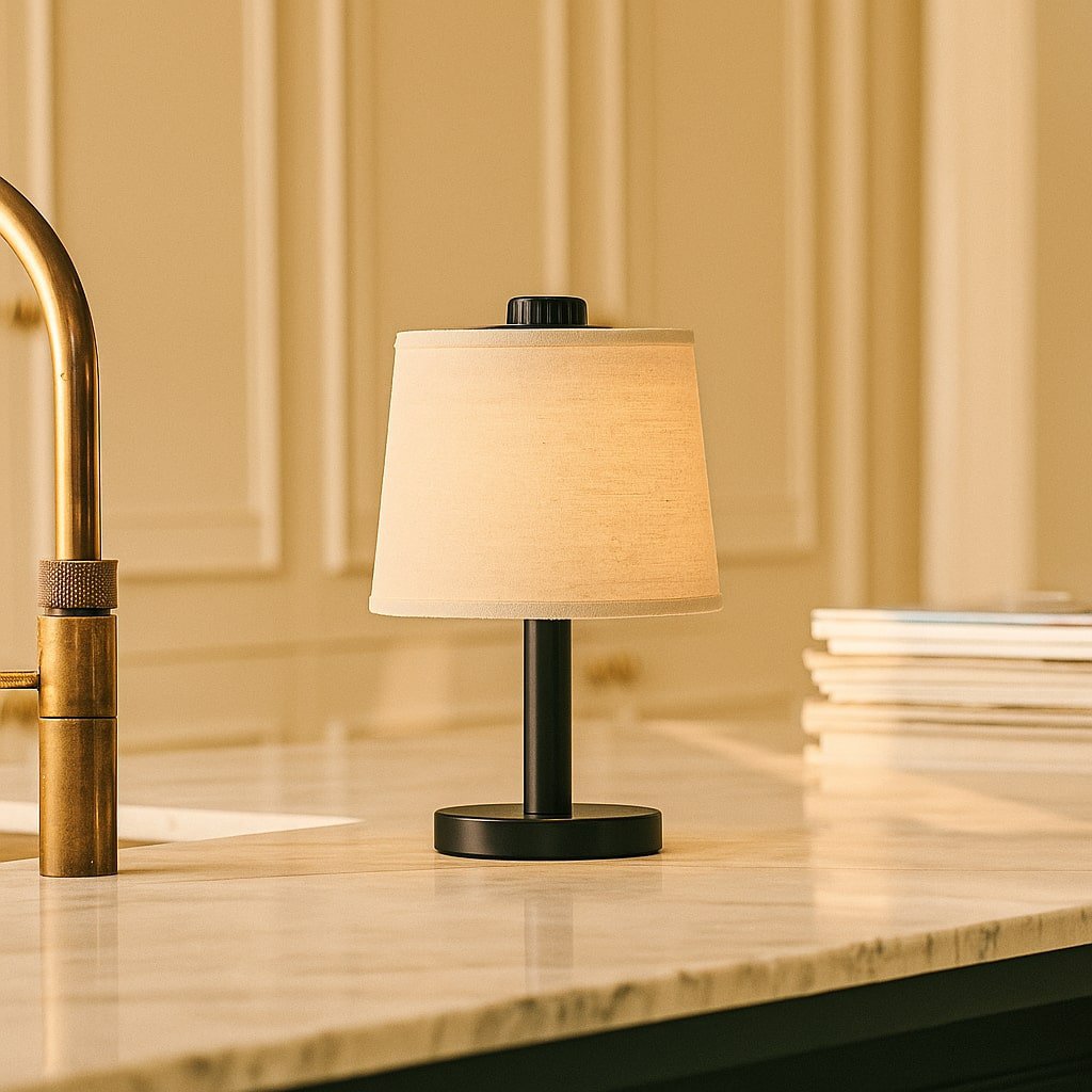 Tavellio-Amsterdam - Rover zwarte houten lamp - oplaadbare, draadloze en dimbare schaduw