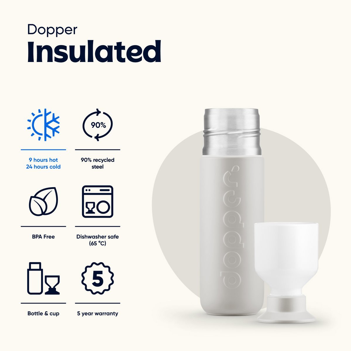 Dopper Thermosfles Zacht Grijs 350 ml