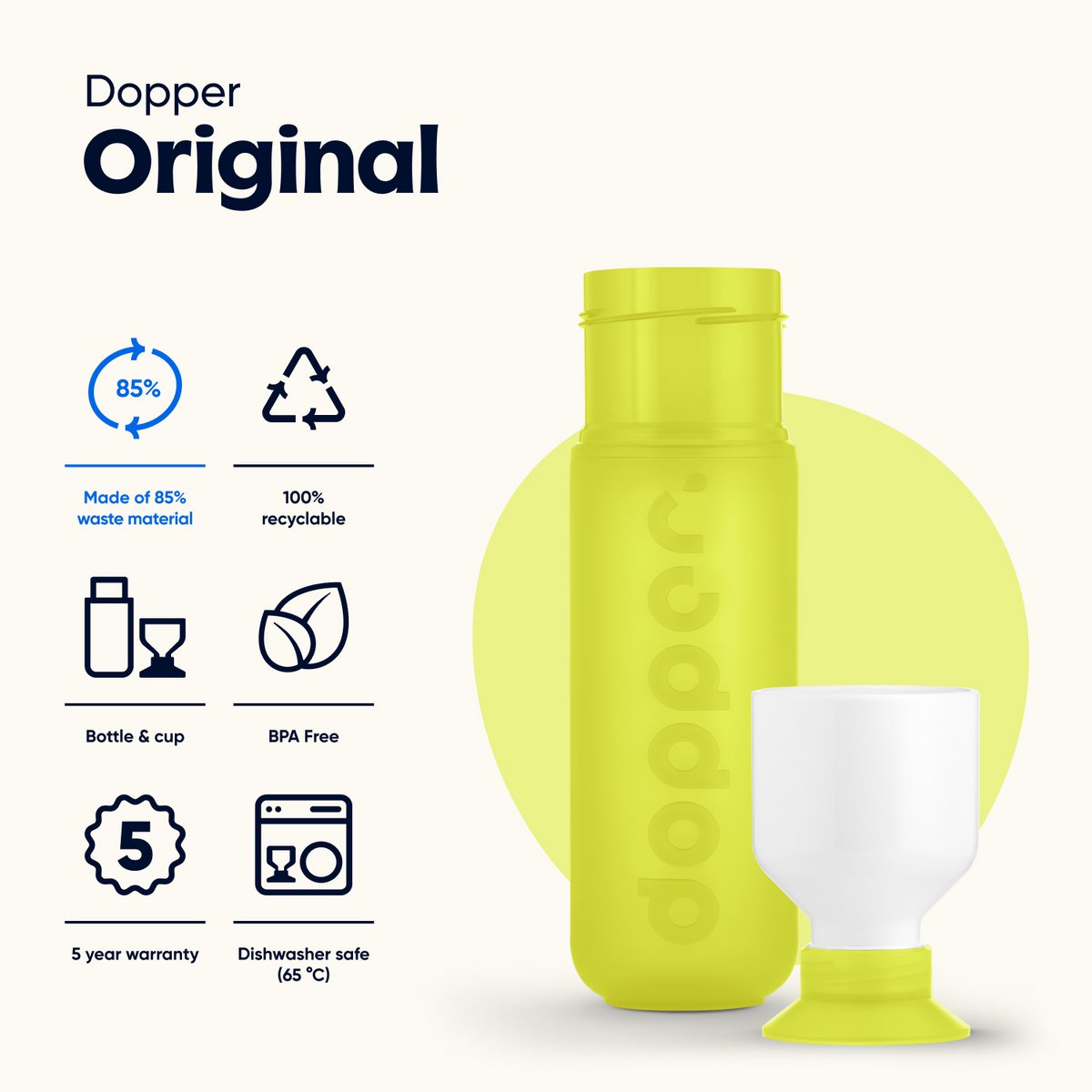 Dopper Originele Herbruikbare Waterfles Zeepaardje Limoen 450ml