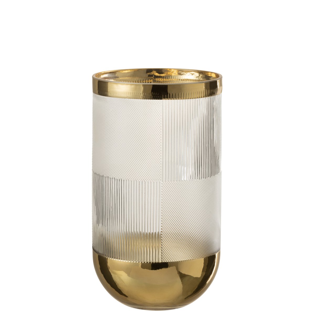 J-Line - Vaas Cylinder Motief - Glas - Transparant/Goud - Large