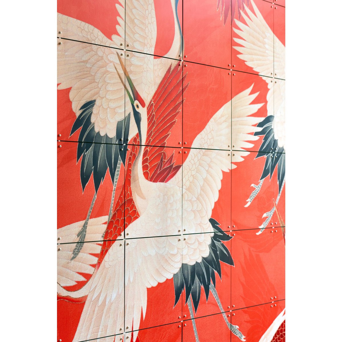 IXXI - Kimono met Kraanvogels Wanddecoratie - Poster - Wanddecoratie - L - red, black, orange, white