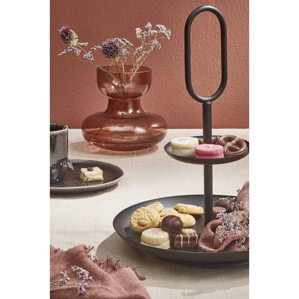 Mica Decorations - Rama Etagère 2 Laags - H36 x Ø28 cm - Metaal - Zwart