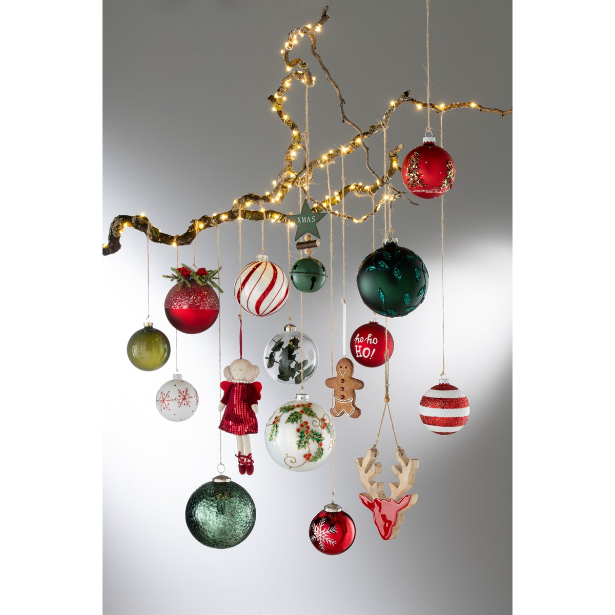 J-Line - Doos met kerstballen 'Hann' (Set van 6, Rood)