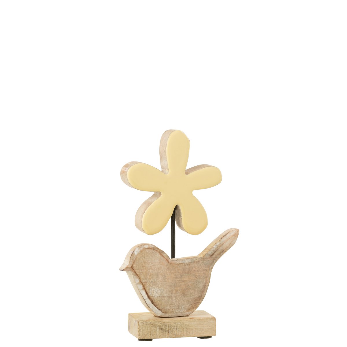 J-Line - Decoratie Vogel Met Bloem - Hout - Geel - Small