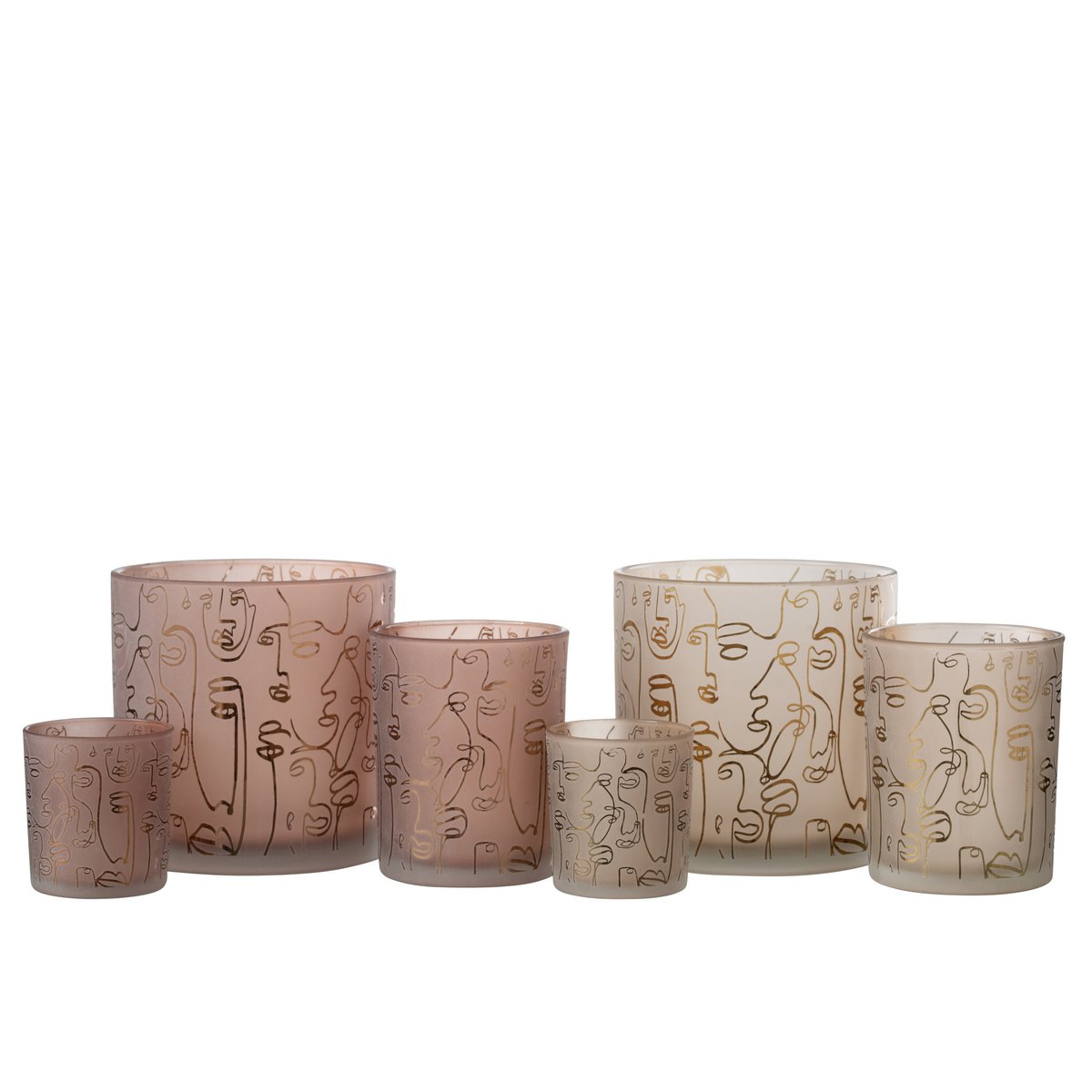 J-Line - Lantaarn Happy Faces - Glas - Terracotta - Groot