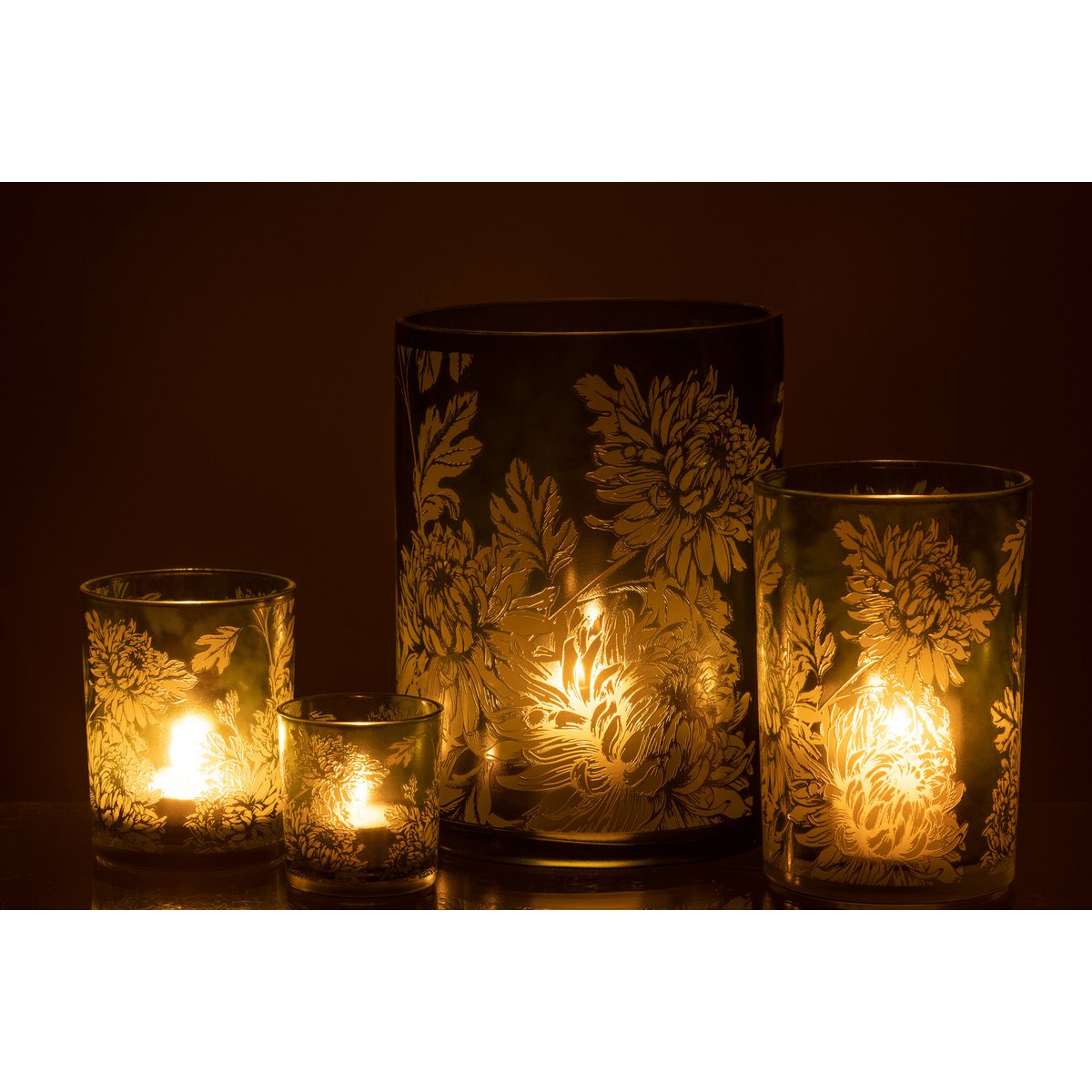 J-Line - Windlicht Bloemen - Glas - Groen - Extra Large