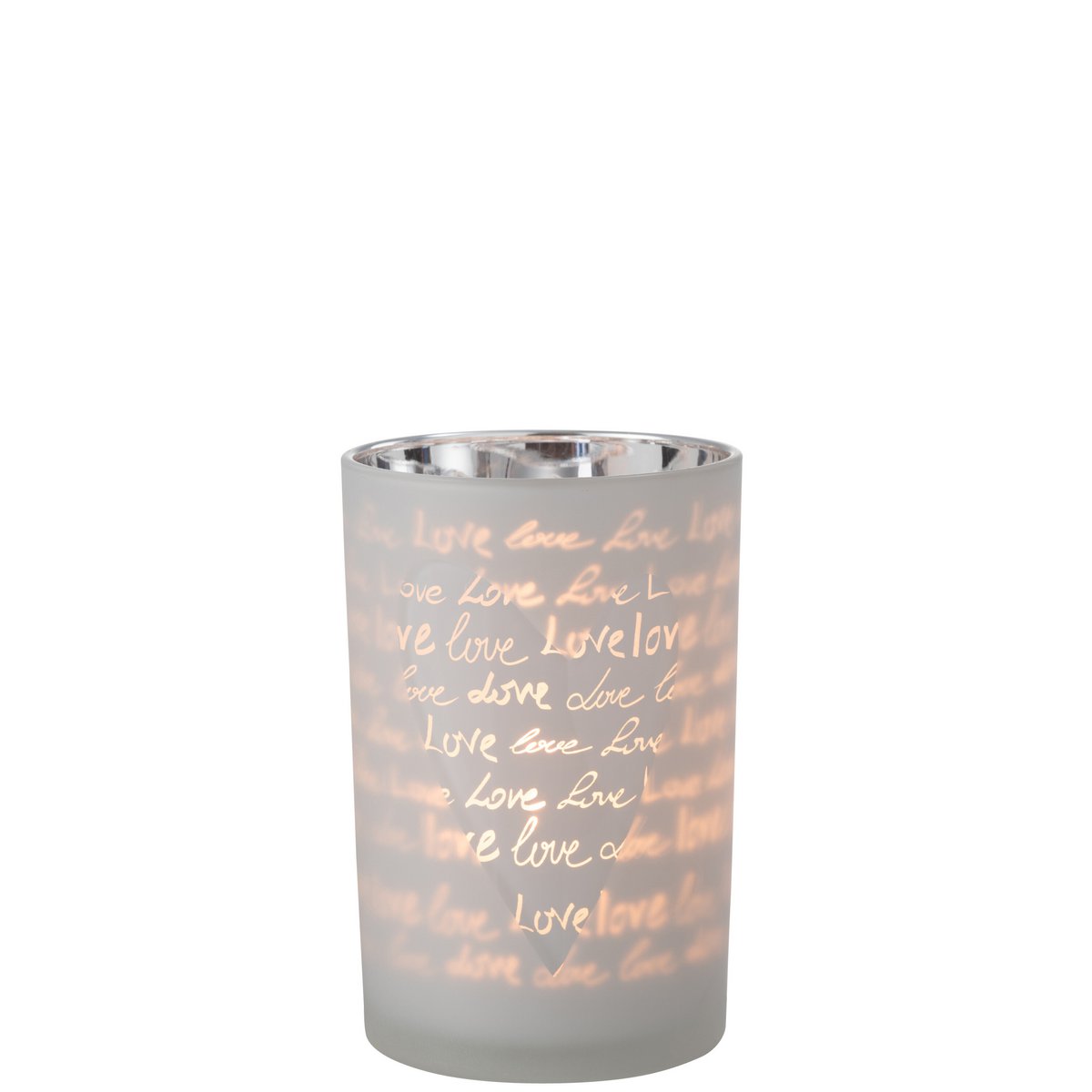 J-Line - Lantaarn Love - Glas - Wit - Groot - Valentijn Cadeautje