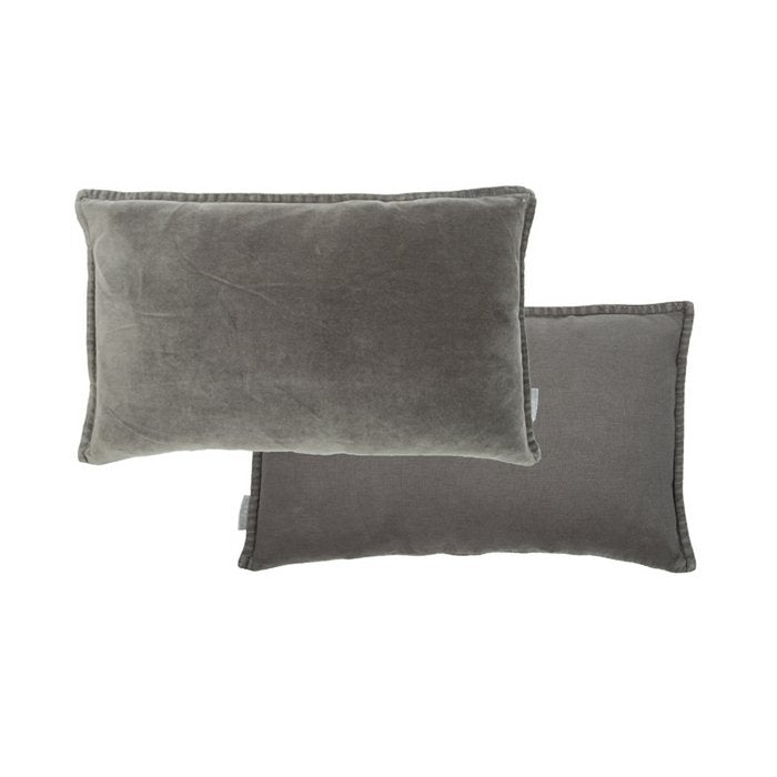 Mrs. Bloom - Vintage fluweel/linnen sierkussen 'Vintage' (50cm x 30cm, Donkergrijs)
