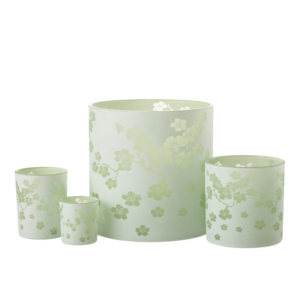 J-Line - Windlicht Bloemen -  Glas - Groen - Extra Large