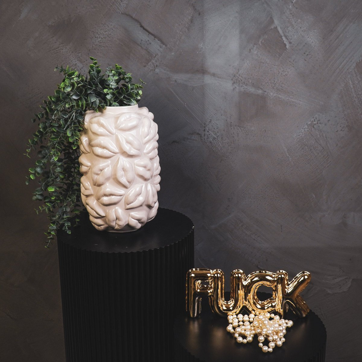 Housevitamin - Vaas - Kusjes - Keramiek - Beige - 17x17x27cm