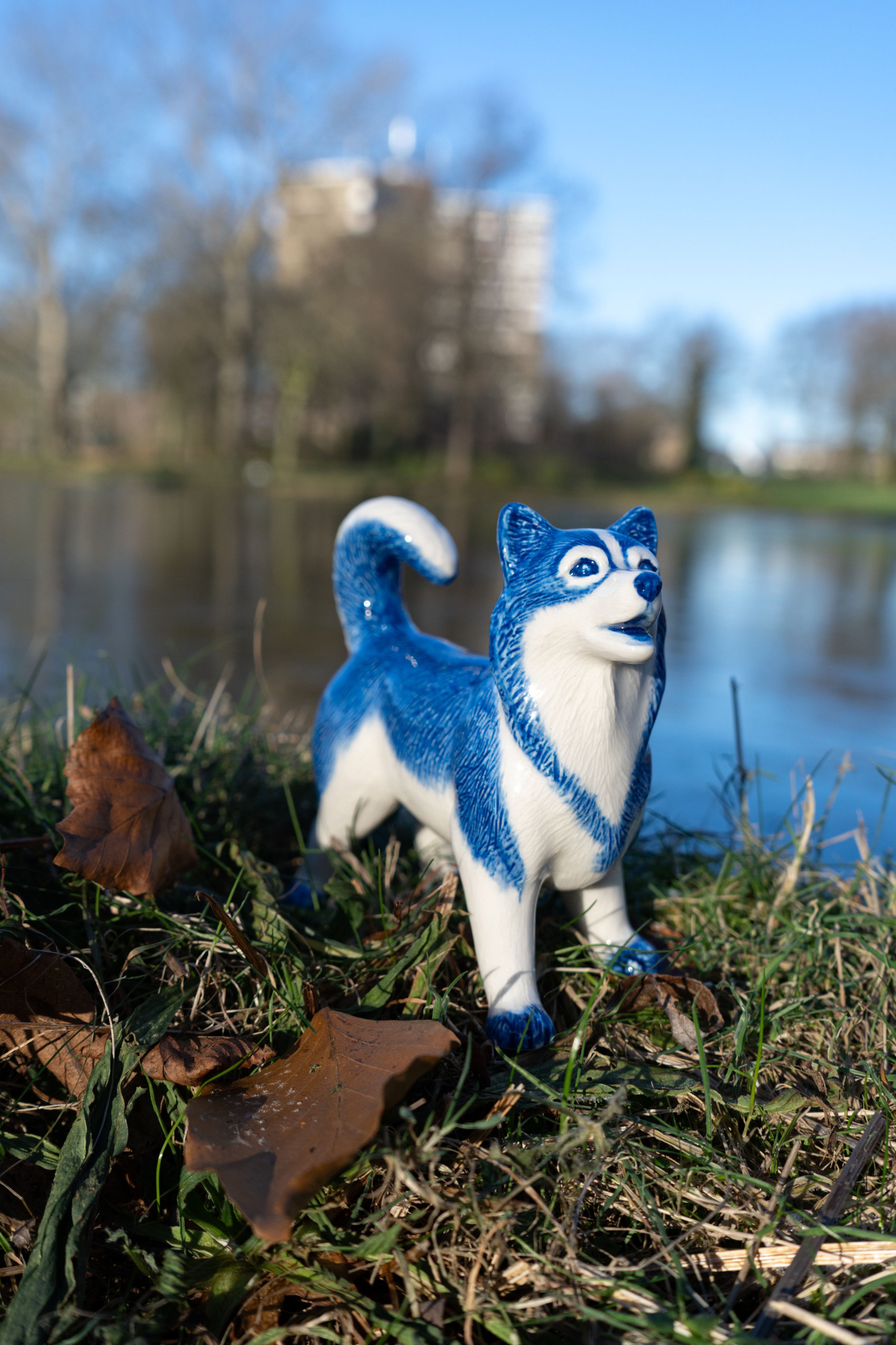 Heinen Delfts Blauw - Decoratief figuur 'Husky'