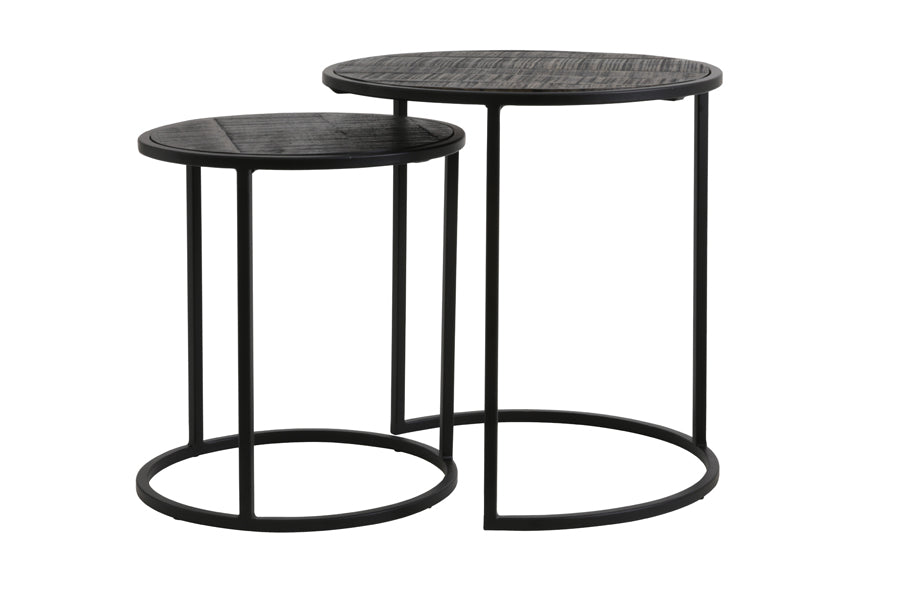 Light & Living - Bijzettafels 'Doba' (Set van 2, Hout, Antique matt black)