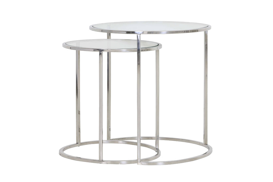 Light & Living - Bijzettafels 'Duarte' (Set van 2, Nickel, Glas)