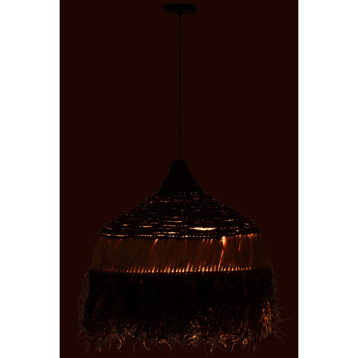 J-Line - Hanglamp 'Julien' (Maat L, Zwart, Jute)