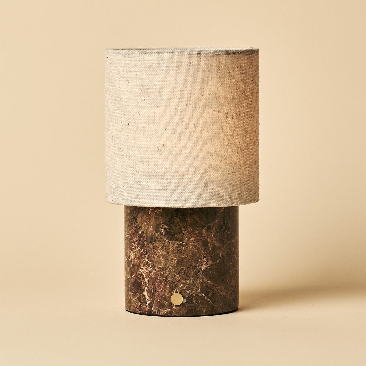 Tavellio-Amsterdam - Onoda Brown / Emperador Dark - Marmeren oplaadbare tafellamp - met linnen verwisselbare lampenkap en oplaadbaar ontwerp