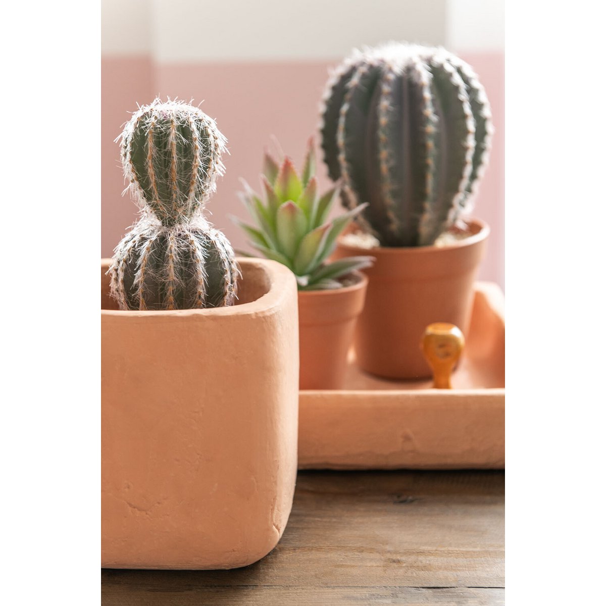 J-Line - Cactus Bolvormig+Pot Kunststof Groen/Terracotta Small