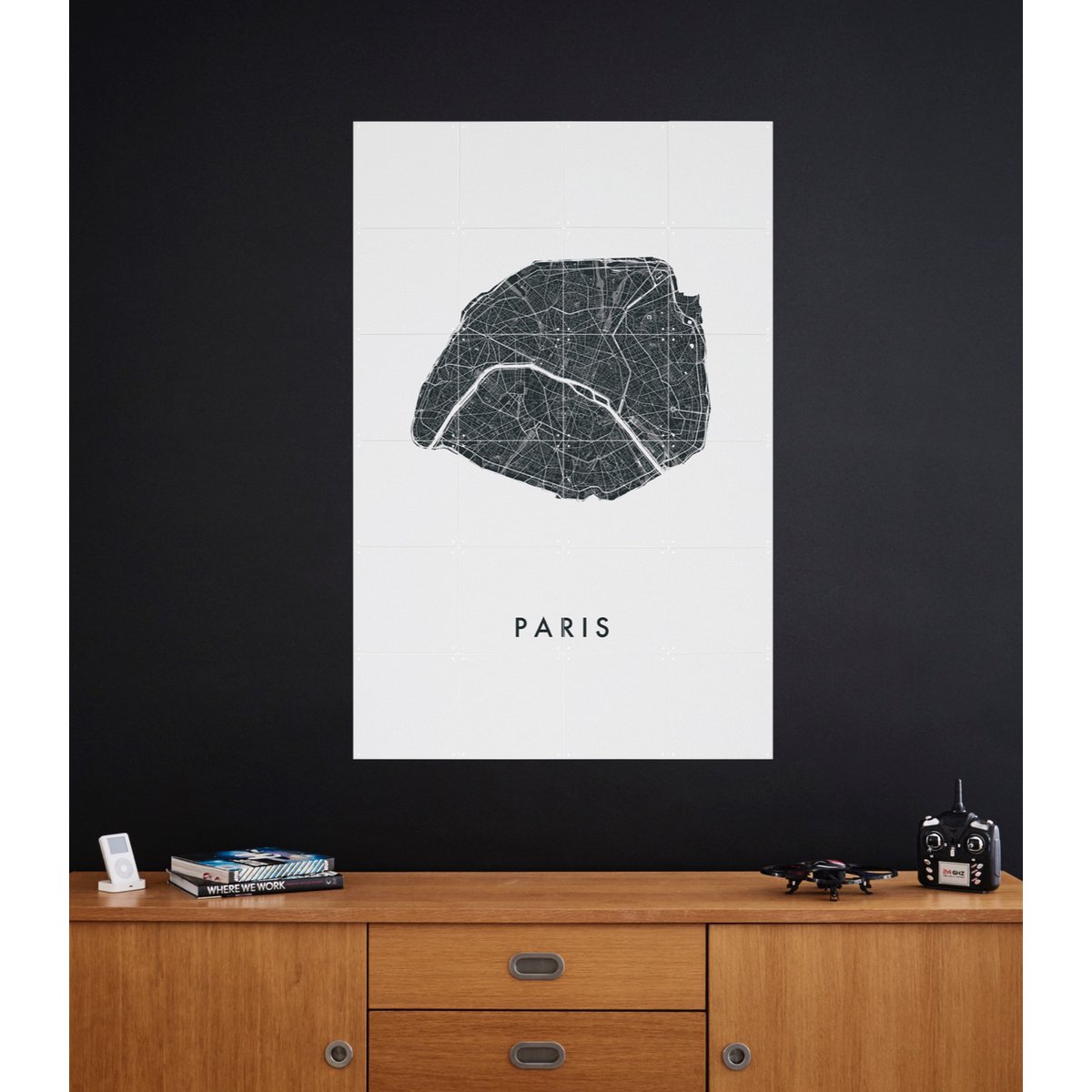 IXXI - Stadsplattegrond Parijs Wanddecoratie - Poster - Wanddecoratie - S - black