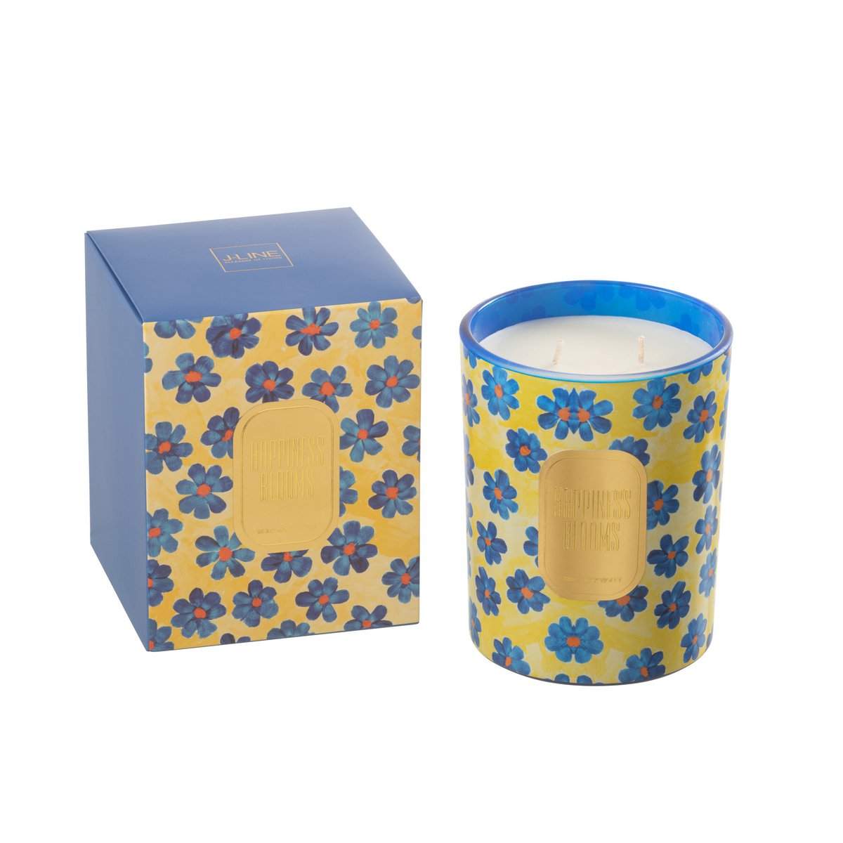 J-Line - Geurkaars Bloemen Blauw/Geel Large - 70 Uren