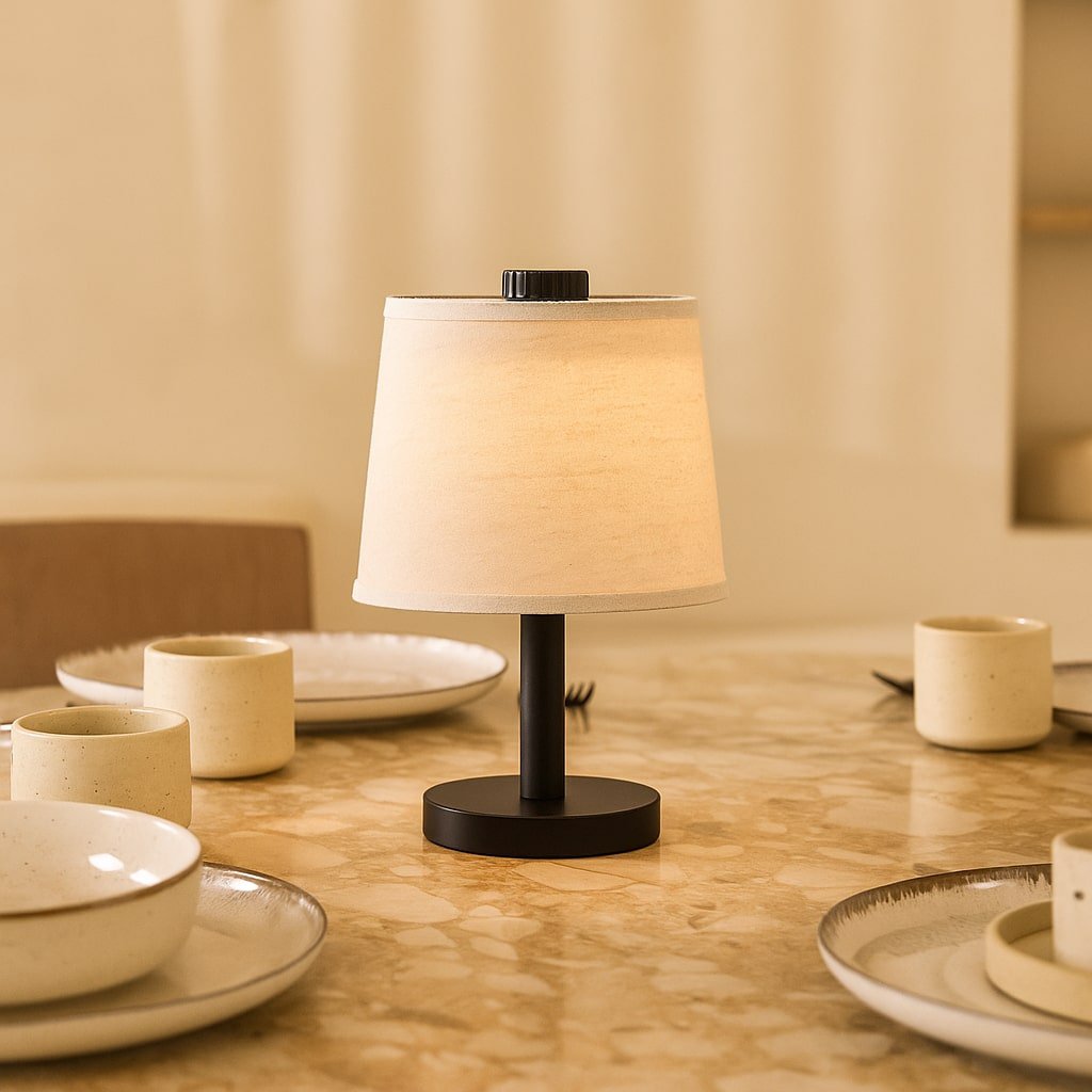 Tavellio-Amsterdam - Rover zwarte houten lamp - oplaadbare, draadloze en dimbare schaduw