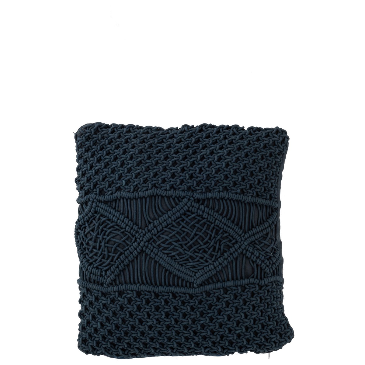 J-Line - Kussen Macrame Vierkant - Katoen - Blauw