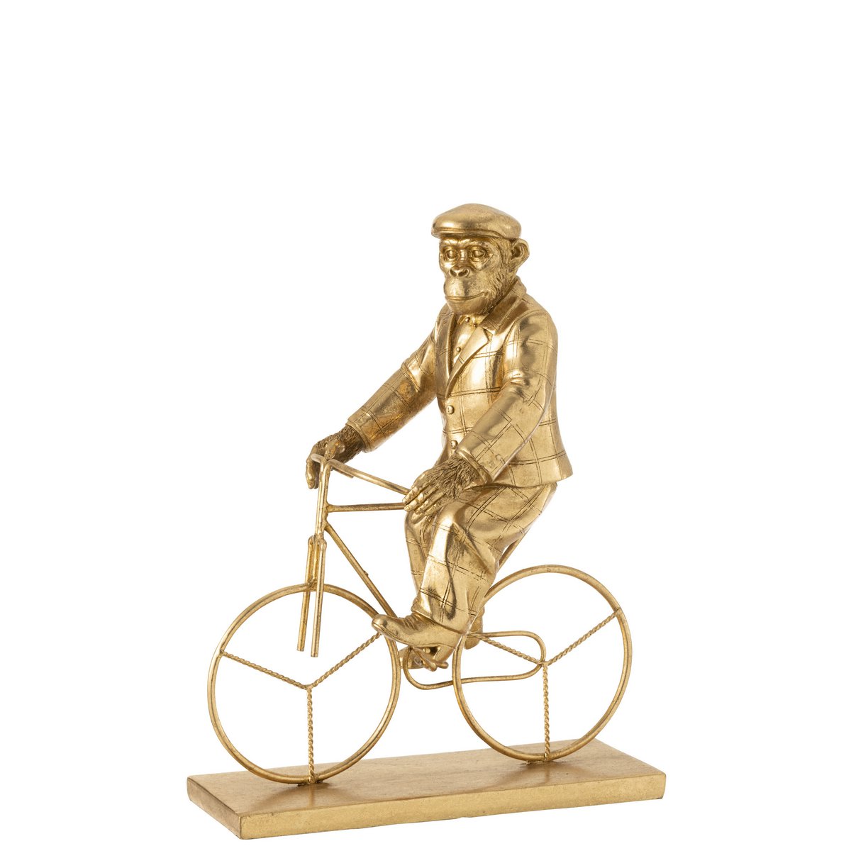 J-Line - Decoratie Aap Fiets - Polyresin - Goud - Large