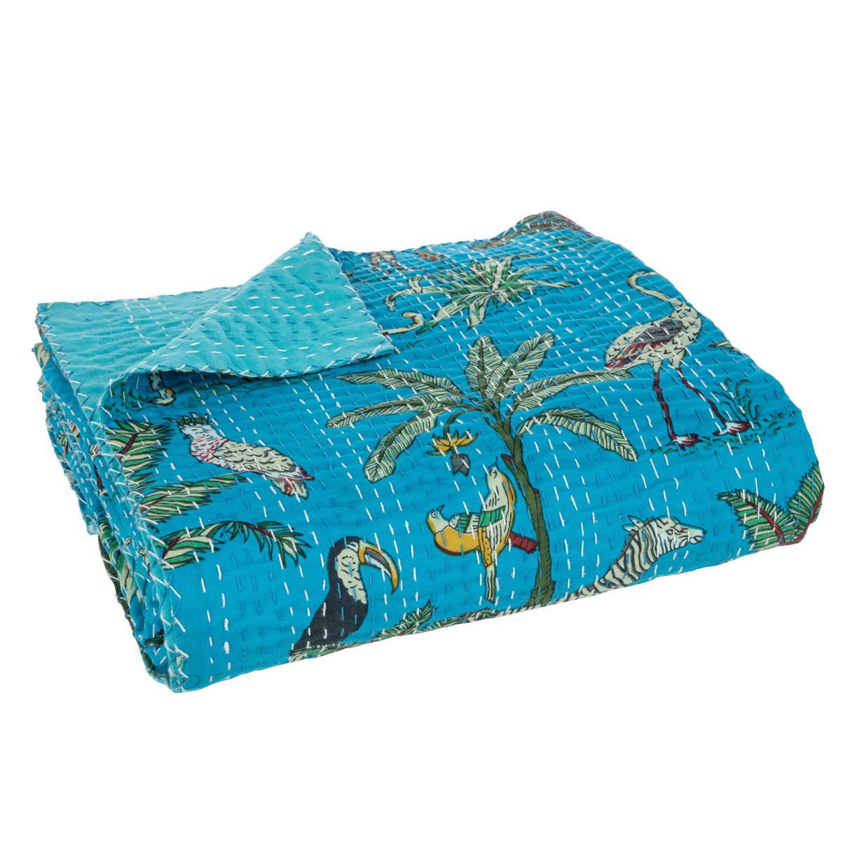 J-Line - Plaid en strandmat 'Exotisch' (Maat L, Katoen, Blauw)