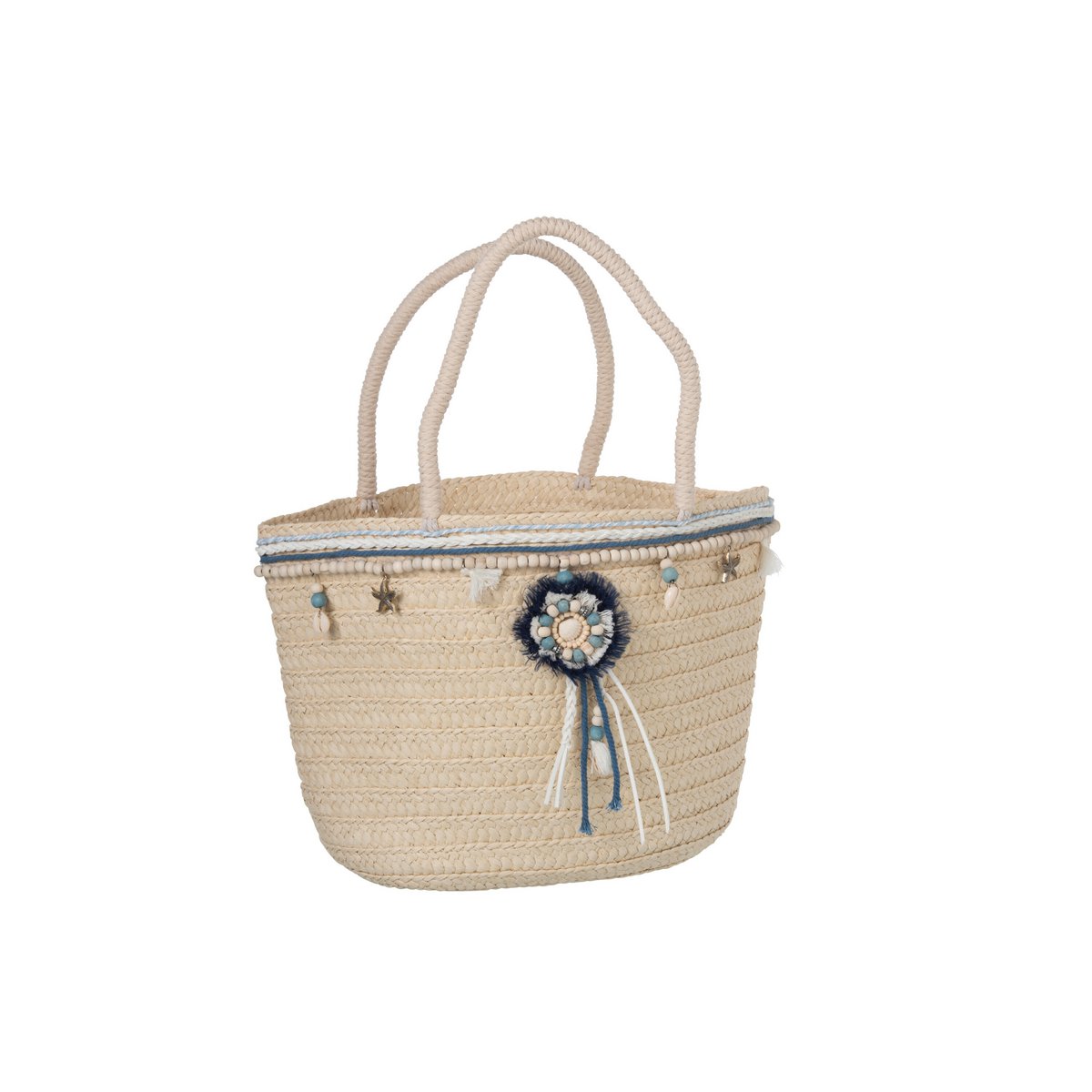 J-Line - Strandtas Parels Kwast Blauw/Ecru