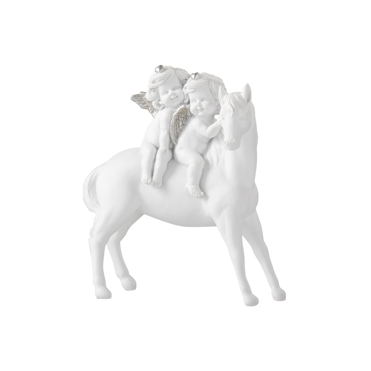 J-Line - Decoratief kerstfiguur 'Paard' (Maat L, Wit met zilver)