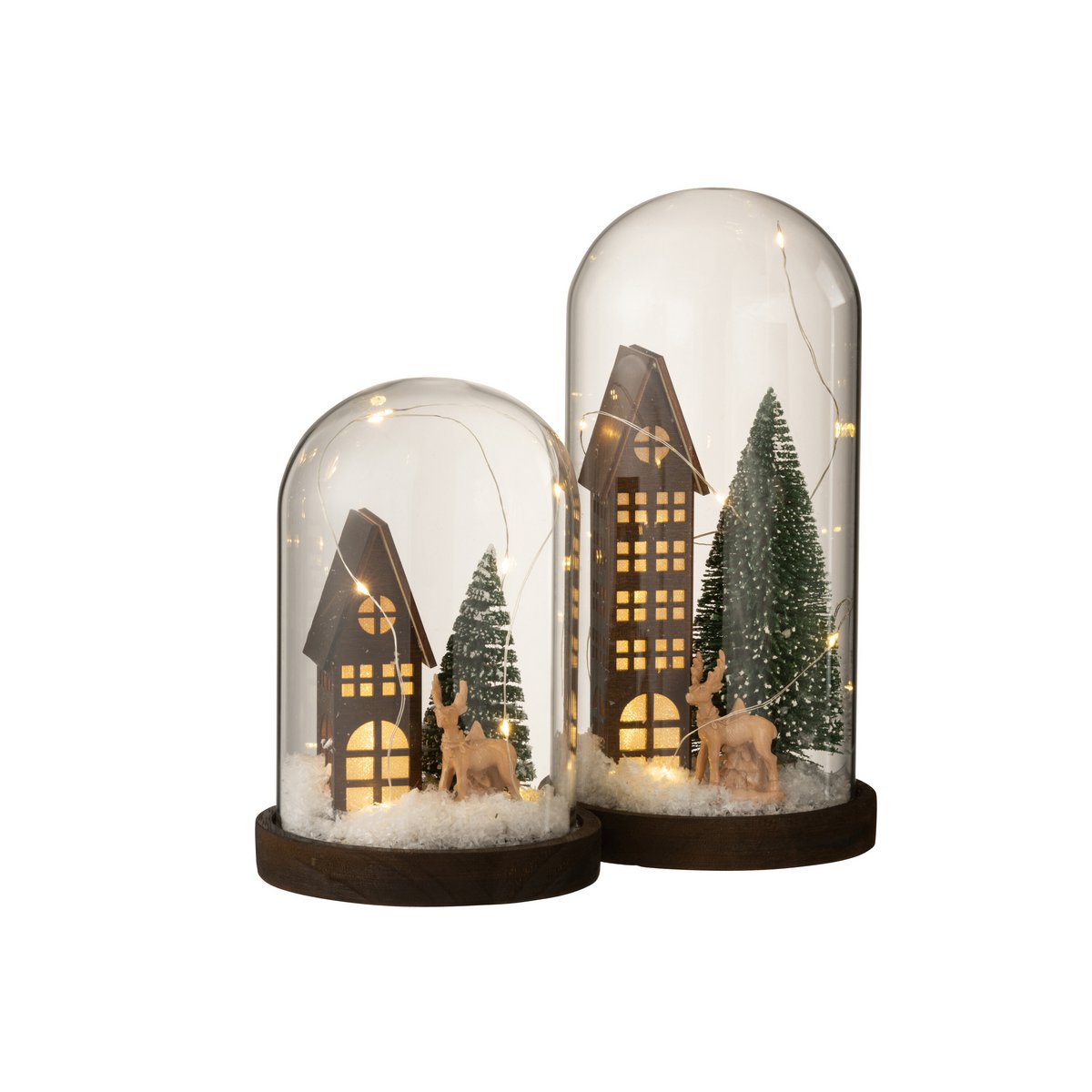 J-Line - Stolp 'Kerstdorp' (Bruin/Groen, LED, 27cm hoog)