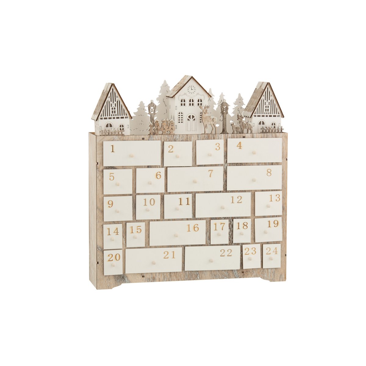 J-Line - Adventskalender met lichtjes 'Asta' (Beige, 40cm)