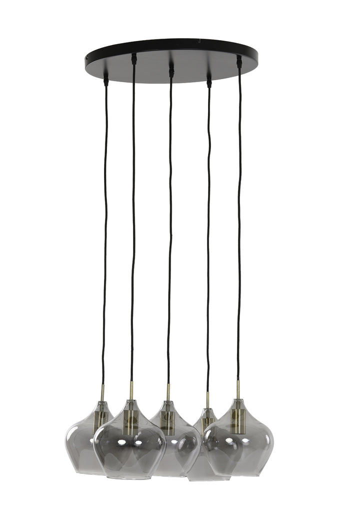 Light & Living - Hanglamp 'Rakel' (Maat M, 5 stuks, rookglas, Antique Bronze)