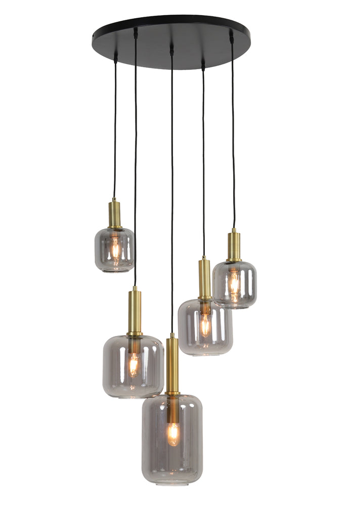 Light & Living - Hanglamp 'Lekar' (5 stuks, rookglas, Antique Bronze)