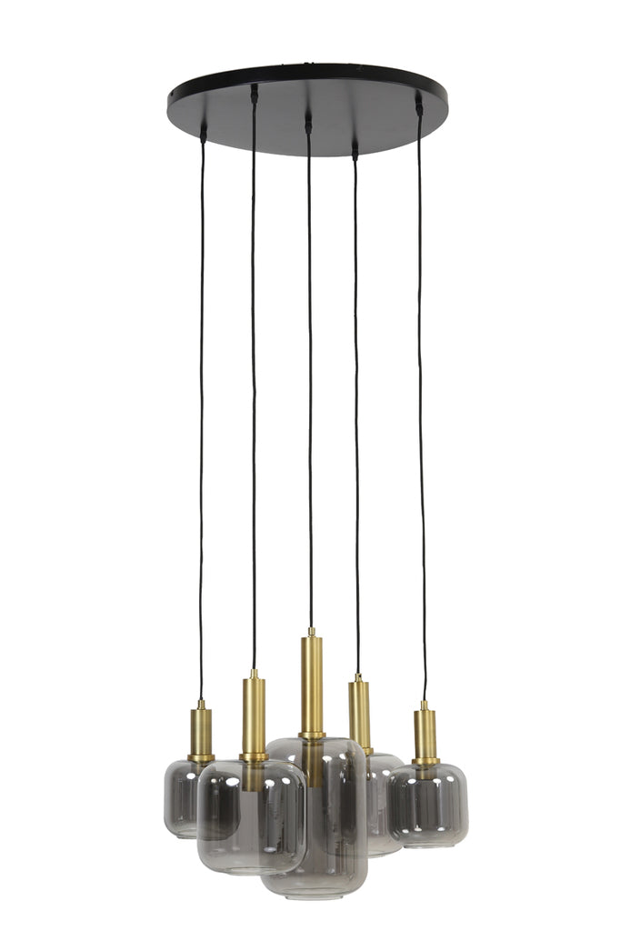 Light & Living - Hanglamp 'Lekar' (5 stuks, rookglas, Antique Bronze)