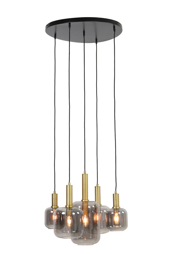 Light & Living - Hanglamp 'Lekar' (5 stuks, rookglas, Antique Bronze)