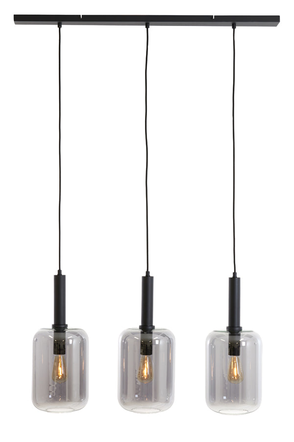 Light & Living - Hanglamp 'Lekar' (3 stuks, rookglas, Black)