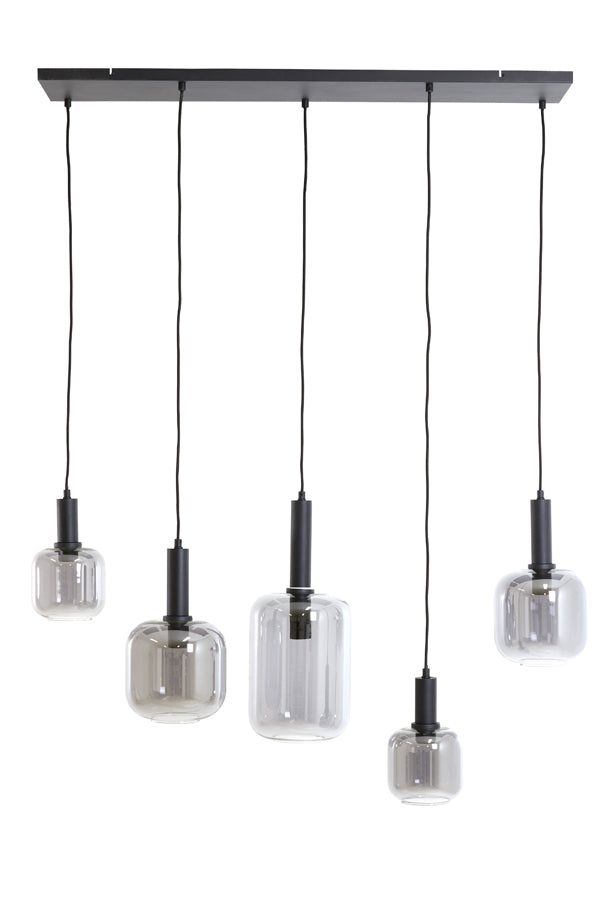 Light & Living - Hanglamp 'Lekar' (5 stuks, rookglas, Zwart)