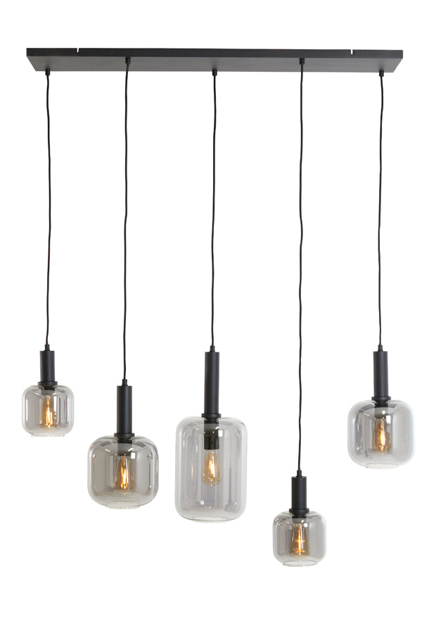 Light & Living - Hanglamp 'Lekar' (5 stuks, rookglas, Zwart)