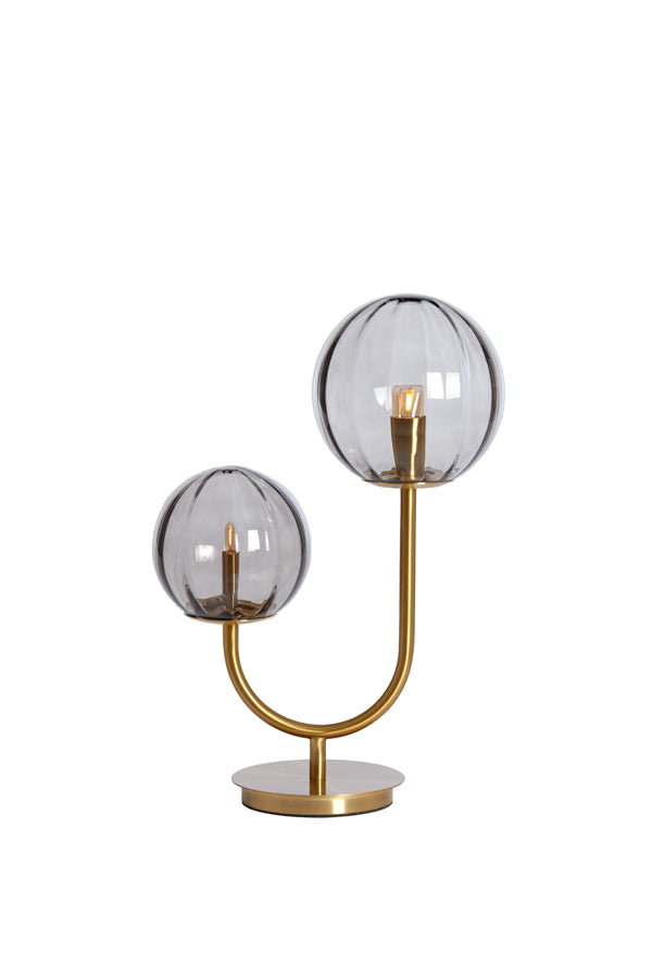 Light & Living - Tafellamp 'Magdala' (2 lampen, Glass Light Grey & Gold)